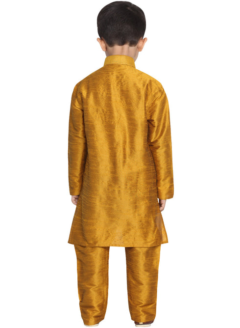 Vastramay Cotton Silk Blend Mustard color Baap Beta Kurta Pyjama Set